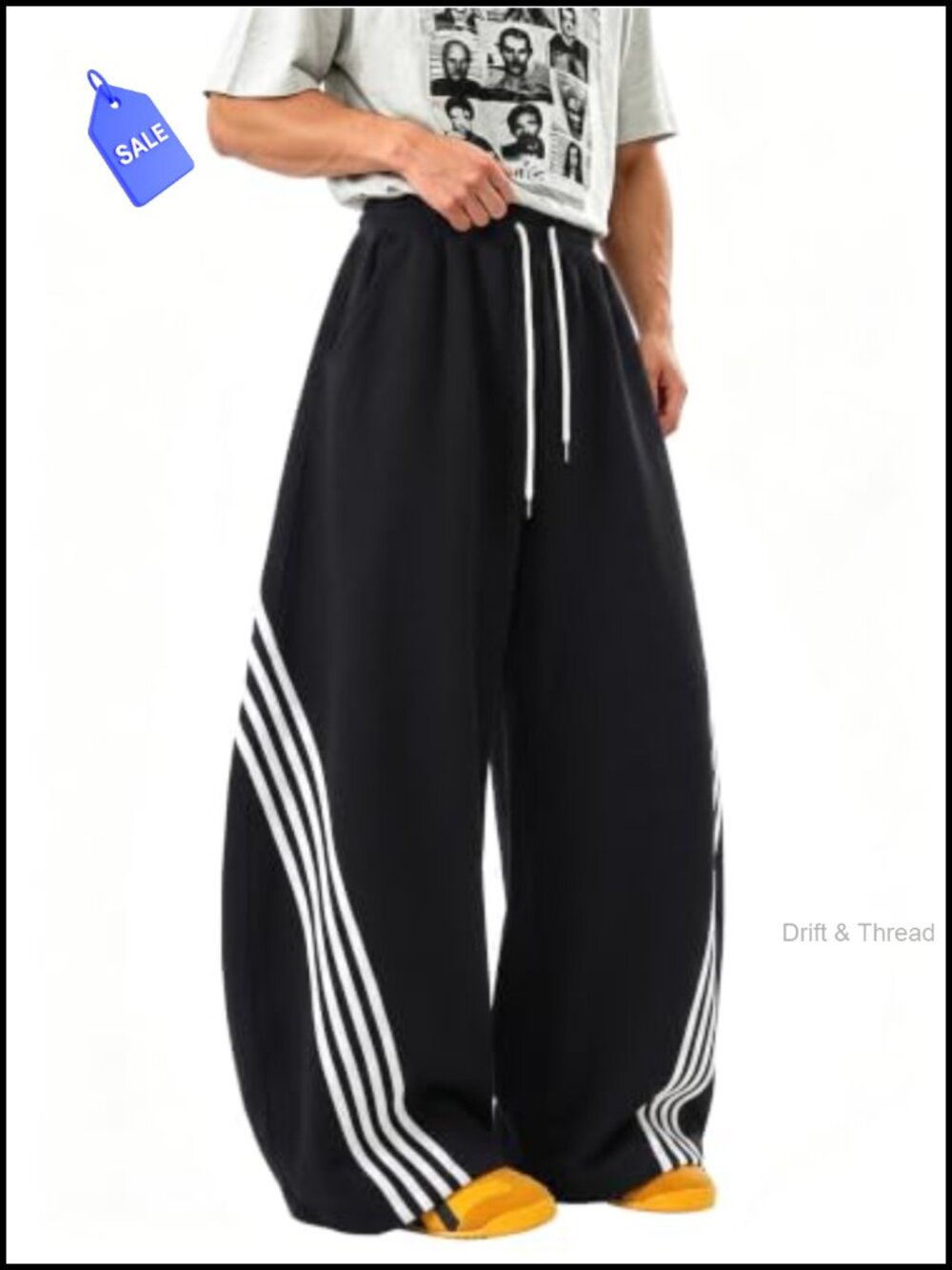 Men's Baggy Barrel Striped Sweatpants Wide Leg Y2K Track Pants - 38% Cotton 58%